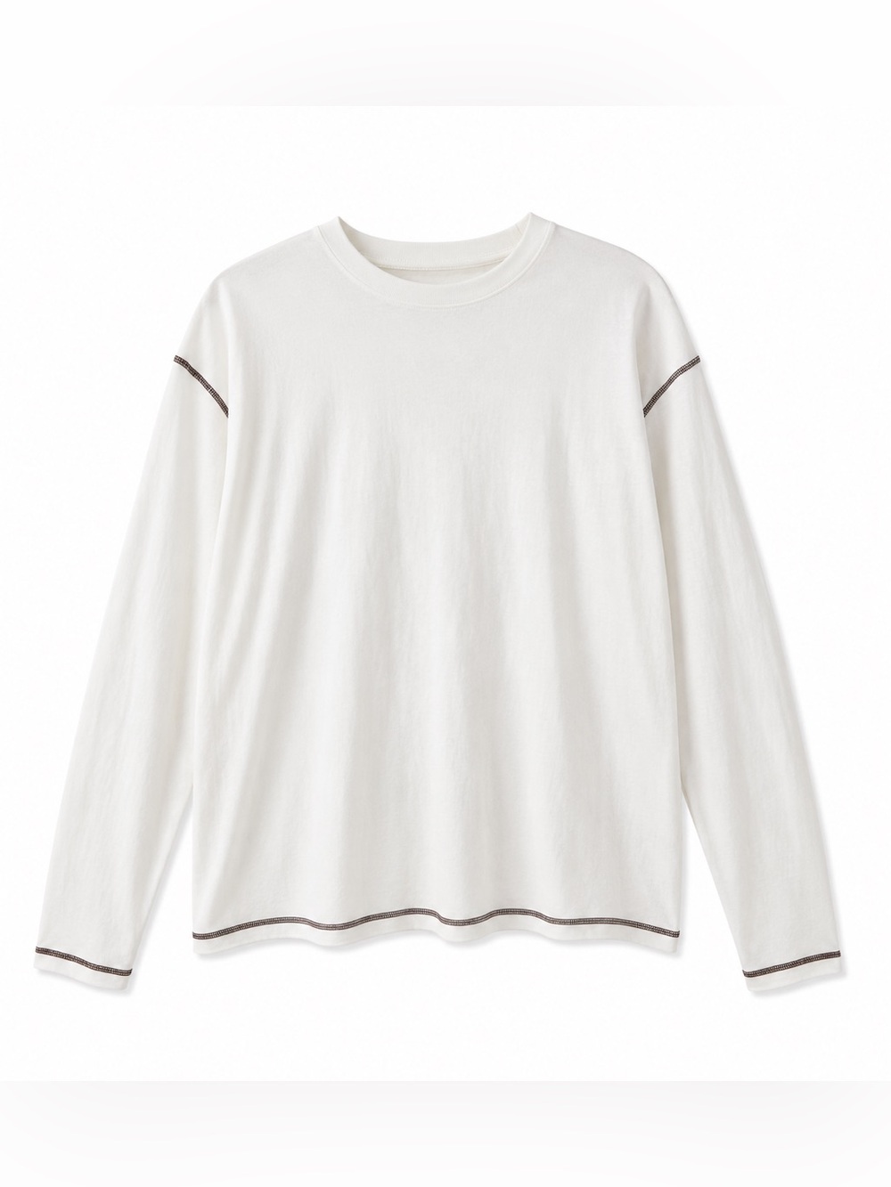 BANANA REPUBLIC MENS LONG SLEEVE WHITE SHIRT WITH DARK BROWN STITCHING